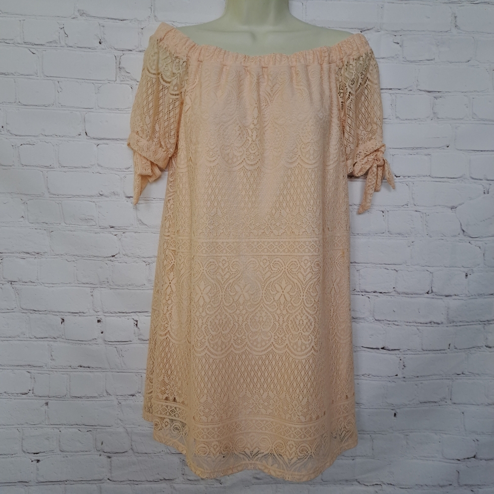 Sequin Hearts Romantic Feminine Lace Off The Shoulder Mini Dress Size Small